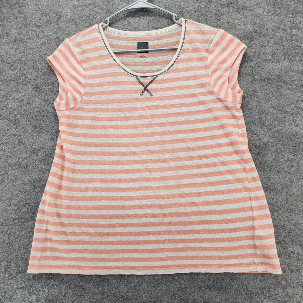 BLUE Saks Fifth Avenue Shirt Womens Medium Linen Peach Striped